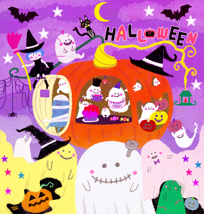 【ハロウィンイラスト】かぼちゃレストランでおばけコックとTRICK OR TREAT！